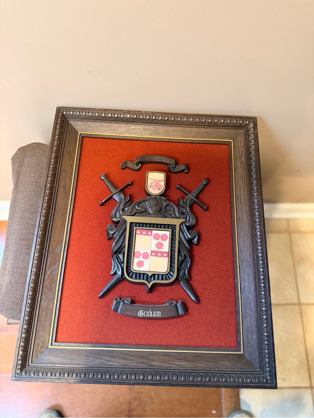 Graham Family Crest Framed Wall Plaque in Rust Red